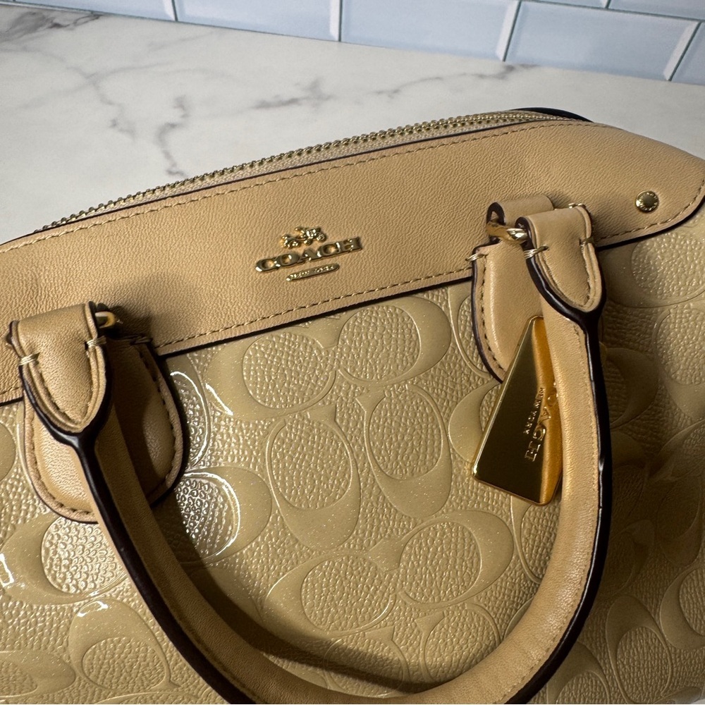 Coach Embossed Satchel Bag Small Beige Bennett Leather Y2K - Picture 5 of 11